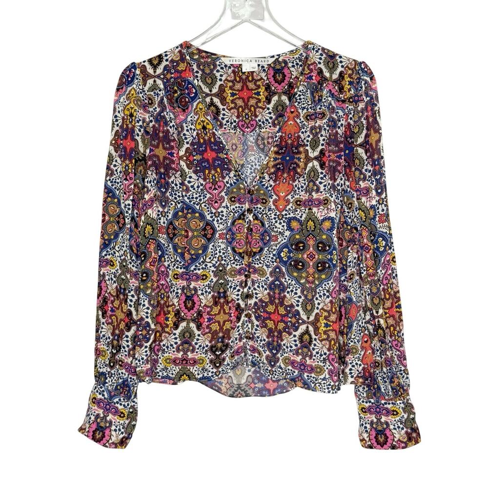 Veronica Beard Womens Sura Long Sleeve Blouse 8 Tapestry Print Boho